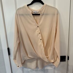 Cream Faux Button Wrap Blouse